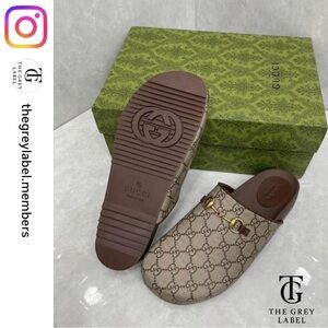 Gucci Brown and Beige Monogram Clogs